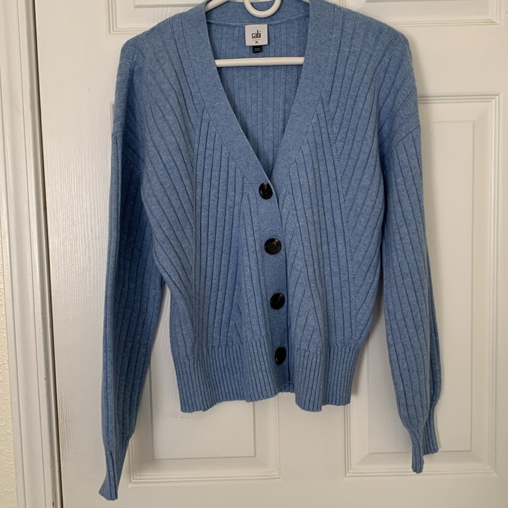 CAbi Blue Ribbed Cardigan Sweater